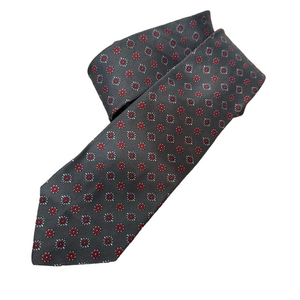 Christian Dior Men’s Silk Tie Charcoal Grey and Burgundy Red Cravates